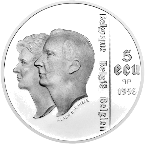 1996 ЮНИСЕФ Бельгия 5 экю серебряная монета (2)