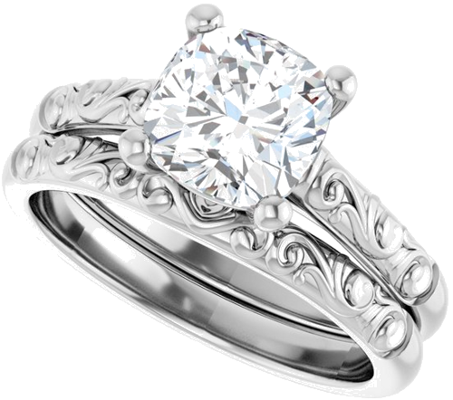 14K White 7 mm Cushion Solitaire Engagement Ring Mounting (10)