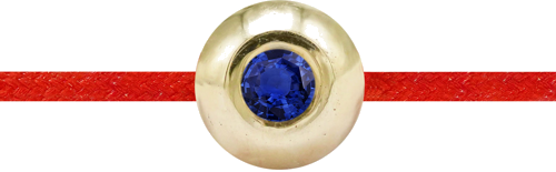 Raudono siūlo apyrankė su auksiniu karoliuku ir safyru (2)