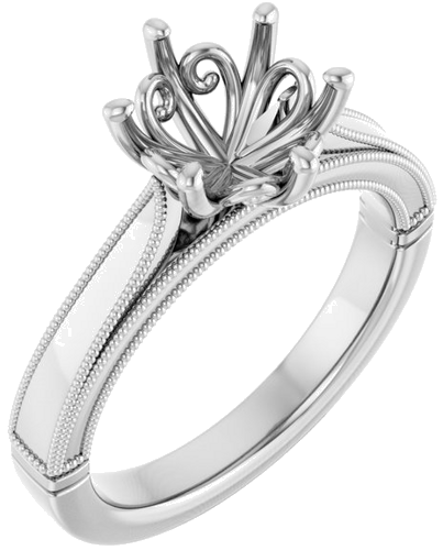 14K White  8 mm Round Solitaire Engagement Ring Mounting (1)