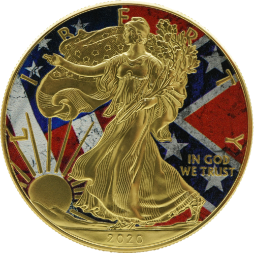 1 oz Американски орел US/Confederate flag (Art of Color collection) цветна сребърна монета от 1 долар (1)