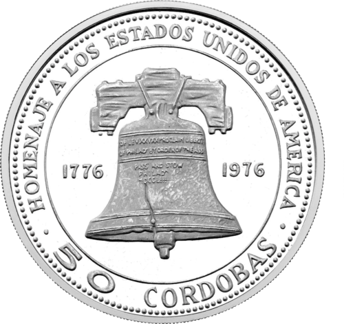 50 Kordobas Liberty Bell (1975) Nicaragua sudraba monēta (1)