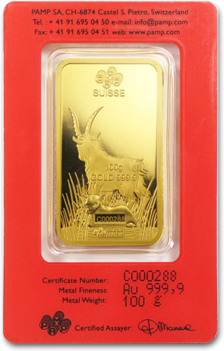 100 g Investīciju zelta stienis 2015 Kazas gads PAMP (2)