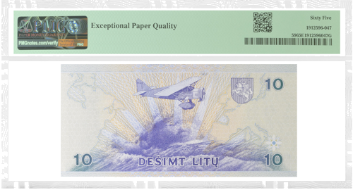 1997 Lietuva 10 Litų banknotas PMG 65 EPQ (2)