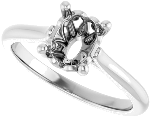 14K White 8x6 mm Oval Solitaire Engagement Ring Mounting (5)