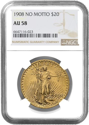 20 dolerių Saint Gaudens/Dvigubas Erelis JAV auksinė moneta AU 58 1908 (1)