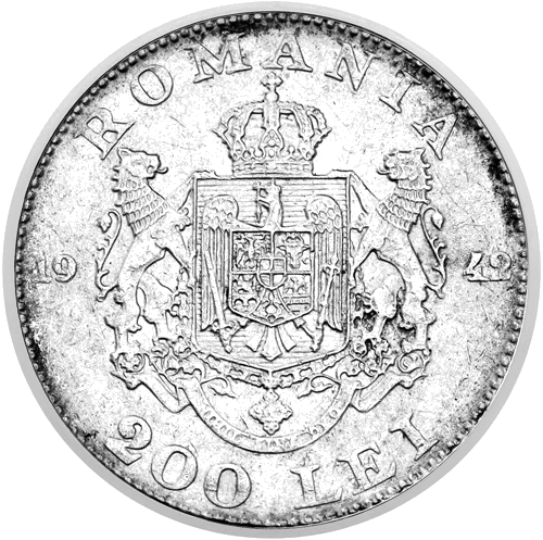 200 lei Mihaijs I Rumānija 1942 sudraba monēta (2)