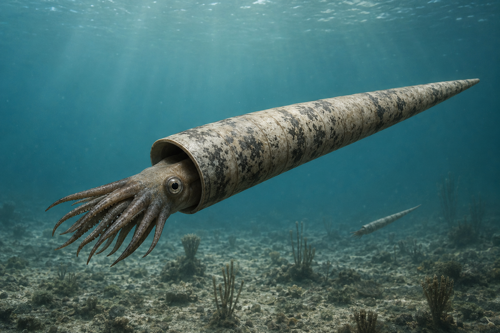 Tiesiakriauklių nautiloidų fosilijų plokštė („Orthoceras“), Marokas, ~ 400 mln. m. (4)