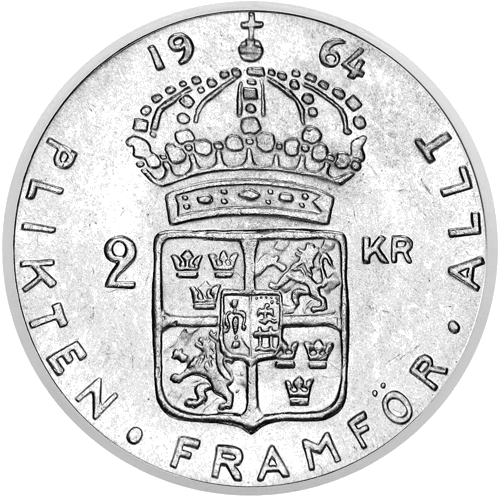 2 крони Густав VI (1952–1966) Швеция сребърна монета (2)