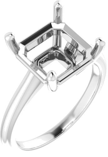 14K White 10 mm Asscher Solitaire Engagement Ring Mounting (1)