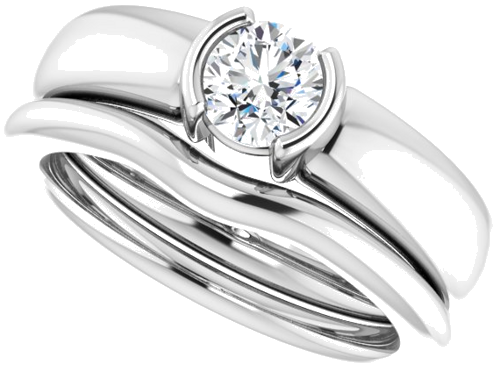 14K White 5.2 mm Round Half Bezel Solitaire Engagement Ring Mounting (10)