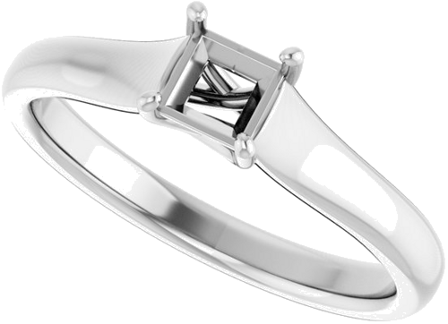 14K White 4 mm Square Solitaire Engagement Ring Mounting (5)