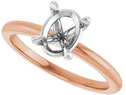 Sužadėtuvių Žiedas 585 Baltojo Ir Rožinis Aukso Oval 8mm x 6mm (5)