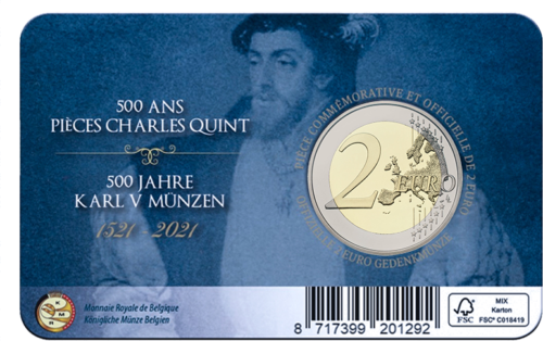 2021 Beļģijas Charles V 2 eiro BU monēta (2)