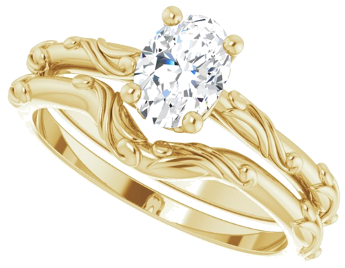 Sužadėtuvių Žiedas „Solitaire Scroll“ 585 Geltonojo Aukso Oval 7mm x 5mm (10)