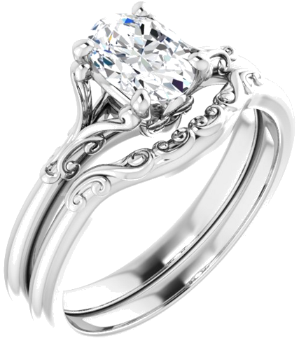 Sužadėtuvių Žiedas „Solitaire“ 585 Baltojo Aukso Oval 7mm x 5mm (6)