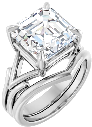 14K White 10 mm Asscher Solitaire Engagement Ring Mounting (6)