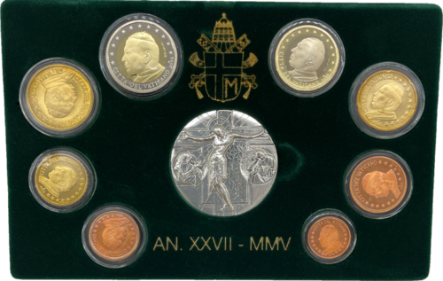 2005 Vatican John Paul II Proof Euro coin set with silver medal (1)