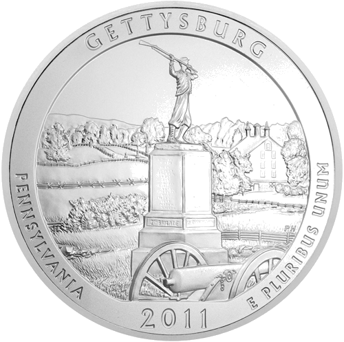 5 oz Национален военен парк Гетисбърг 2011 САЩ сребърна монета (1)