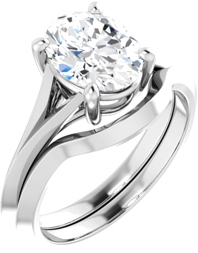 14K White 9x7 mm Oval Solitaire Engagement Ring Mounting (6)