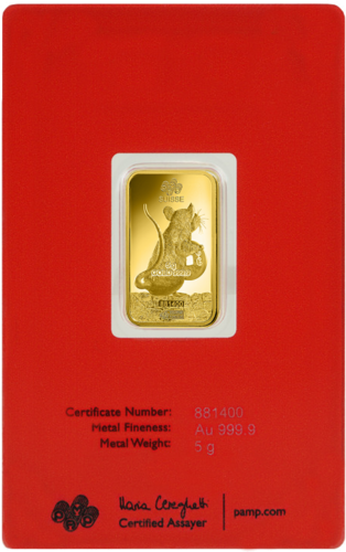 5 г Инвестиционный золотой слиток Год Крысы PAMP (3)