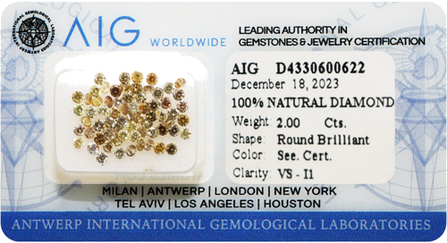 2 ct. Round Diamonds Fancy Mix Yellow / VS-I1 / 1,90–2,00 mm (68 gab.) (1)