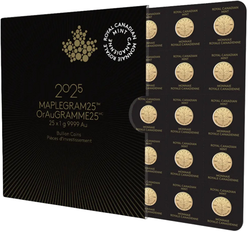 25 x 1 g Maplegram 2025 Kanada Klevo lapo auksinės monetos (1)