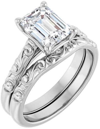 10K White 8x6 mm Emerald Solitaire Engagement Ring Mounting (6)