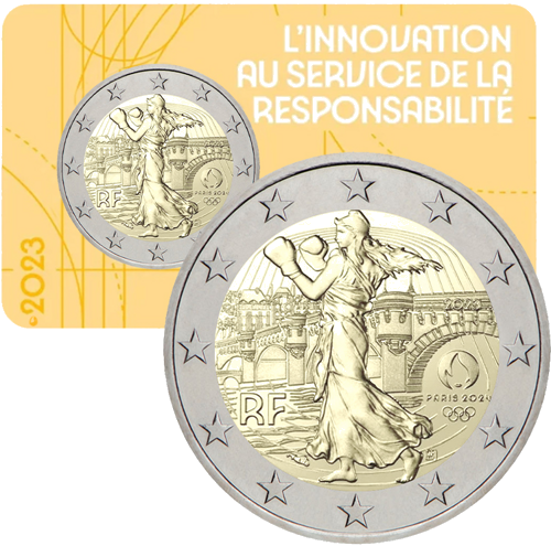 2023 Франция 2 евро монета BU Олимпийски игри Париж 2024 (9)