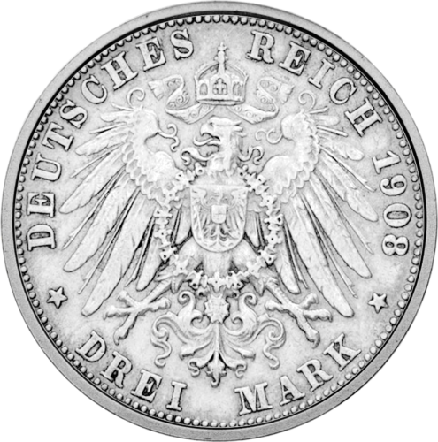 3 Marks Otto (1908-1913) German Empire Silver Coin (2)