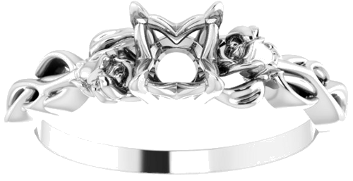 14K White 5.8 mm Round Nature-Inspired Engagement Ring Mounting (3)
