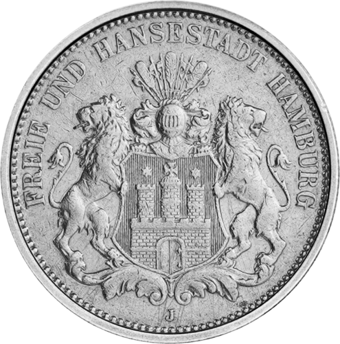 3 Marks Hamburg (1908-1914) German Empire Silver Coin (1)