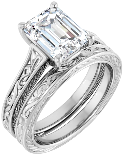 Sužadėtuvių Žiedas „Solitaire Scroll“ 950 Platinos Emerald 9mm x 7mm (6)