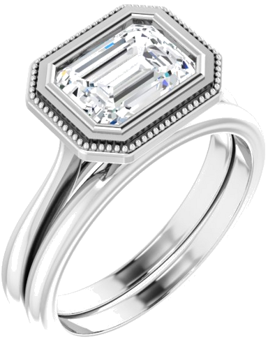 Sužadėtuvių Žiedas „Bezel-Set“ 585 Baltojo Aukso Emerald 8mm x 6mm (6)