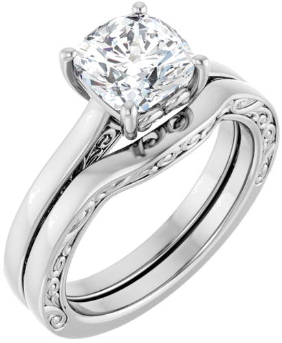 14K White  7 mm Cushion Solitaire Engagement Ring Mounting (6)