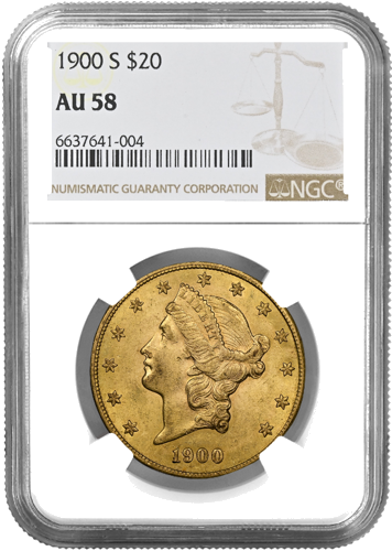 20 dolerių Liberty galva/Dvigubas Erelis JAV auksinė moneta AU 58 1900 (1)