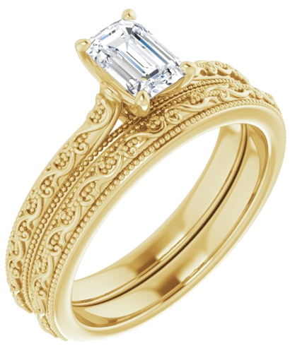 Sužadėtuvių Žiedas „Solitaire Sculptural“ 14k yellow gold Emerald 6mm x 4mm (6)