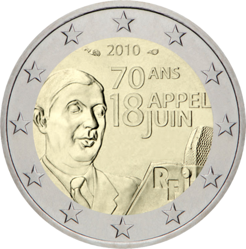 2010 Prancūzija de Gollio kreipimasis 2 eurų moneta (1)