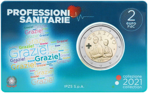 2021 Italija Grazie 2 eurų BU moneta kortelėje (1)