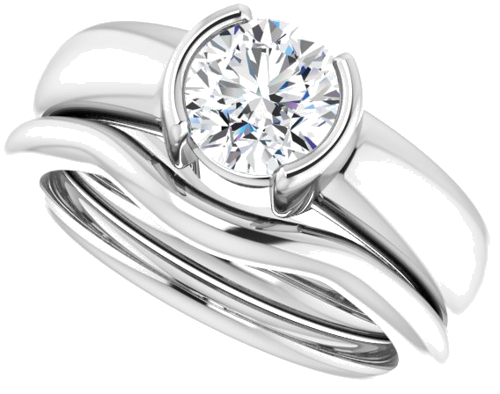 Sužadėtuvių Žiedas „Half Bezel Solitaire“ 585 Baltojo Aukso Round 6.5mm (10)