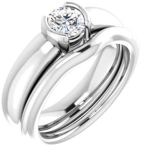 14K White 5.2 mm Round Half Bezel Solitaire Engagement Ring Mounting (6)