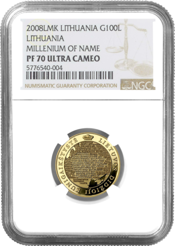 2008 Lithuania name 1000th anniversary 100 litas gold coin PF 70 ULTRA CAMEO (1)