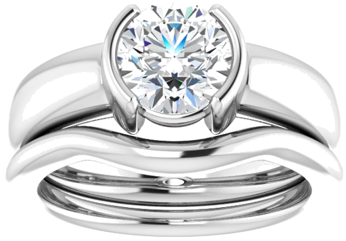 Sužadėtuvių Žiedas „Half Bezel Solitaire“ 585 Baltojo Aukso Round 7mm (8)