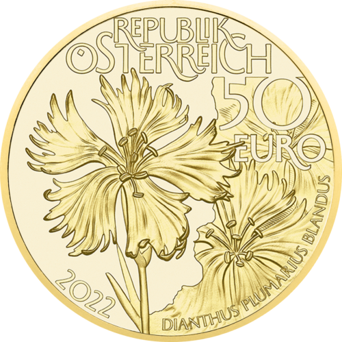 2022 Алпийски съкровища (Диви води) Австрия 50 евро 1/4 oz златна монета с качество proof (2)