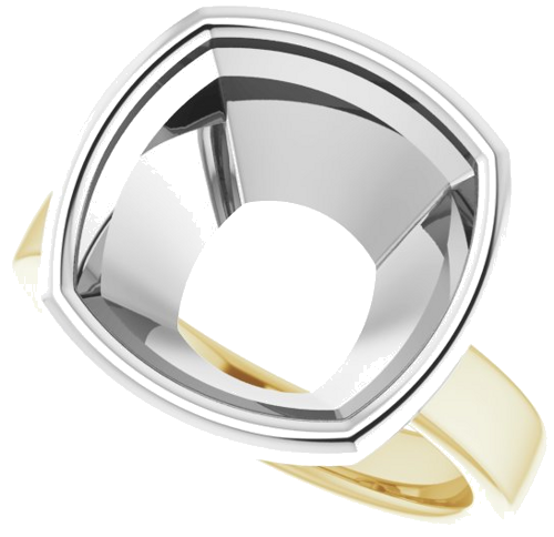 14K Yellow White 12 mm Cushion Solitaire Engagement Ring Mounting (5)