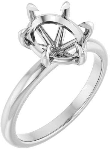 14K White 10x8 mm Oval Solitaire Engagement Ring Mounting (1)