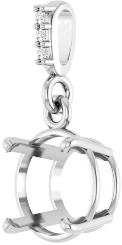 14K White 8 mm Round .01 Natural Diamond Semi-Set Pendant (2)