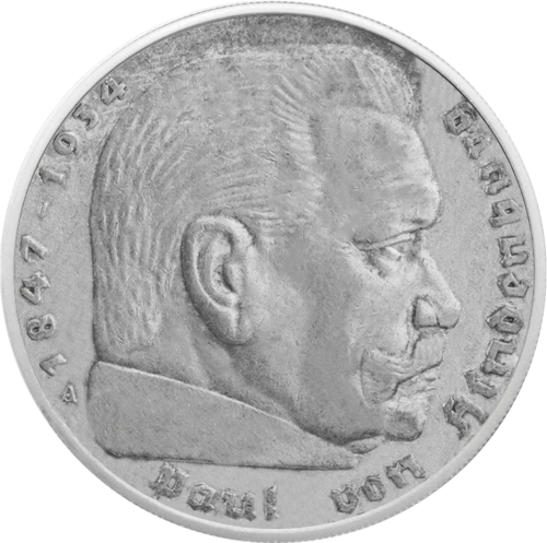 5 reichsmarkės Prezidentas Paulius fon Hindenburgas (1935-1936) Vokietija sidabrinė moneta (1)