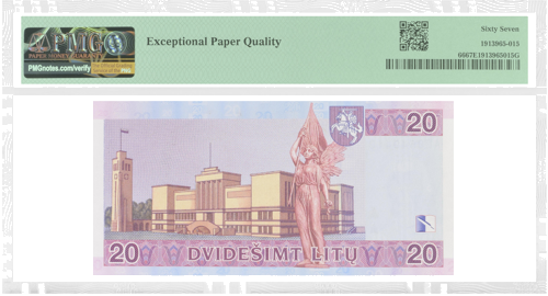 2001 Lietuva 20 litu banknote PMG 67 EPQ (2)