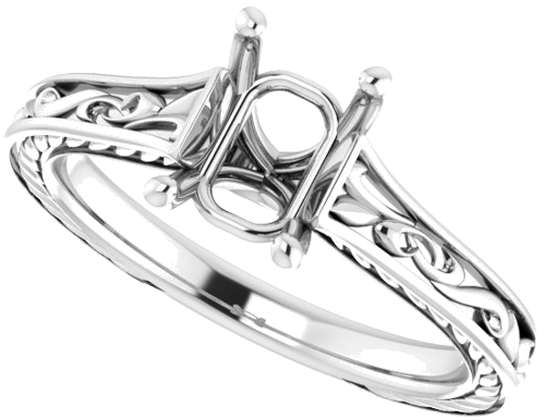 Sužadėtuvių Žiedas „Scroll Solitaire“ 585 Baltojo Aukso Emerald 7mm x 5mm (5)